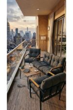 Madame Home Gri Balkon, Bahçe,teras,cafe - Salon - Metal Kanepe Koltuk Takımı - 2 1 1 Sehpa - Görsel 3