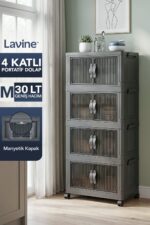 Lavine ”MEDIUM” 4 Katlı Portatif Dolap Organizer 30LT Çok Amaçlı Mıknatıs Kapaklı, Katlanır, Tekerlekli - Görsel 10