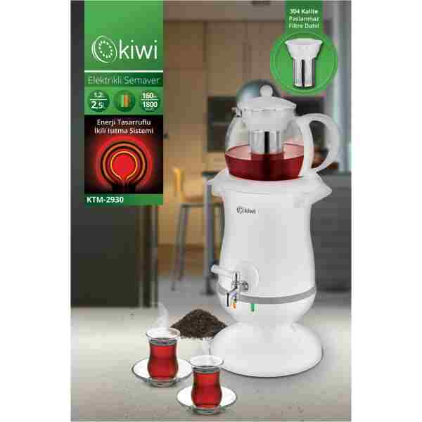Kiwi Ktm-2930 2,5 Lt Su Isıtma Kapasiteli Cam Demlikli Elektrikli Semaver & Çay Makinesi