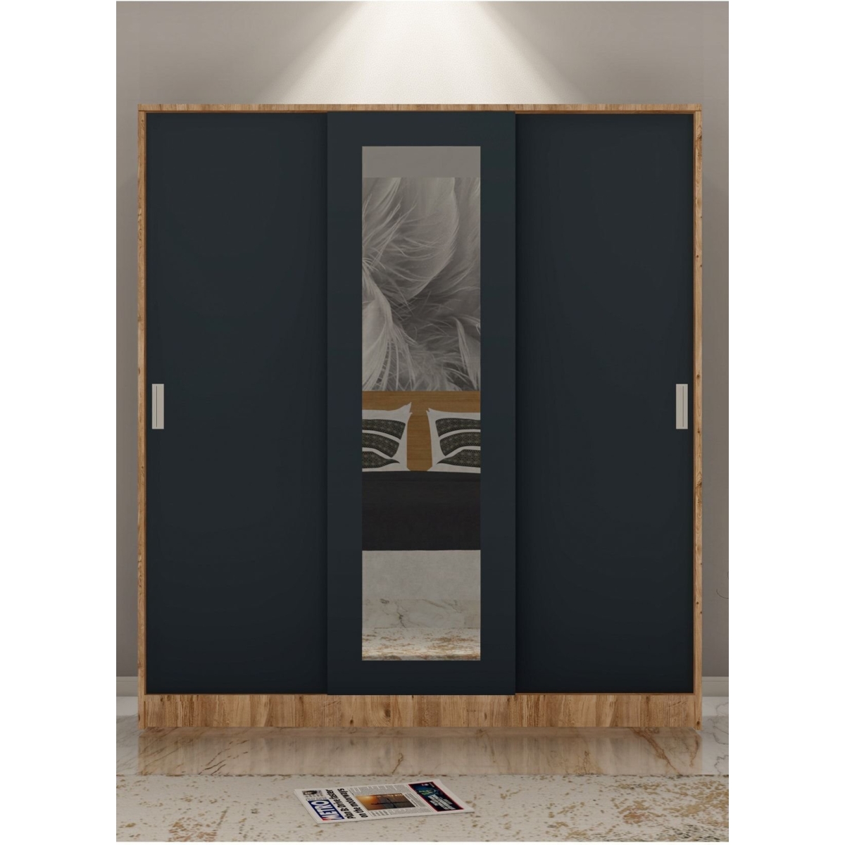 Metalia Gm 644 Sline 3 Kapılı Sürgülü Askılıklı Raflı Atlantik Çam Antrasit Gri Gardırop - Görsel 2