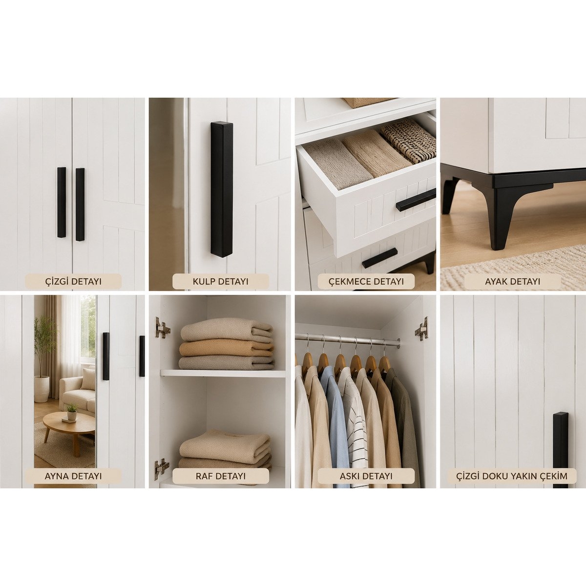 ORİDA HOME Luna 3 Kapaklı 2 Çekmeceli Mega Ölçü Dolap 120 Cm - Görsel 10