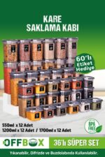 OFFBOX 36 Adet 72 Parça 0,55-1,2-1,7 Litre Kare Erzak Bakliyat Saklama Kabı Seti 40 Etiket Hediyeli