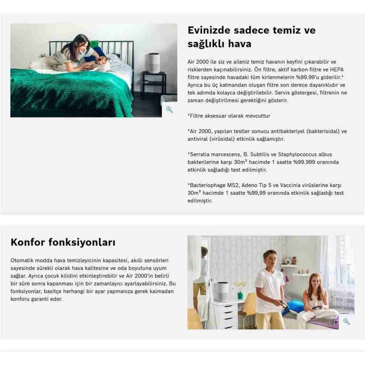 Bosch Evcil Hayvan Tüyü Toz ve Virüs Giderici Aktif Karbon HEPA Filtreli Alman Mühendisliği Kompakt Tasarım Hava Temizleme Cihazı, küçük oda ve yatak odası için Hassas Mutfak Tartısı Hediye (Onerous) - Görsel 3