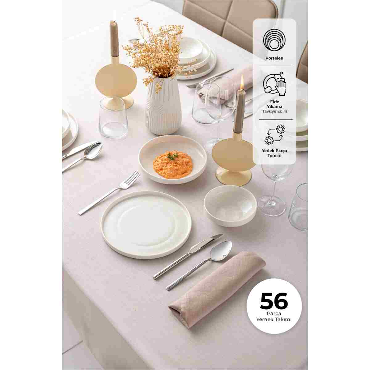 Emsan New Bone Frezya 56 Parça 12 Kişilik Yuvarlak Yemek Takımı Platin - Görsel 11
