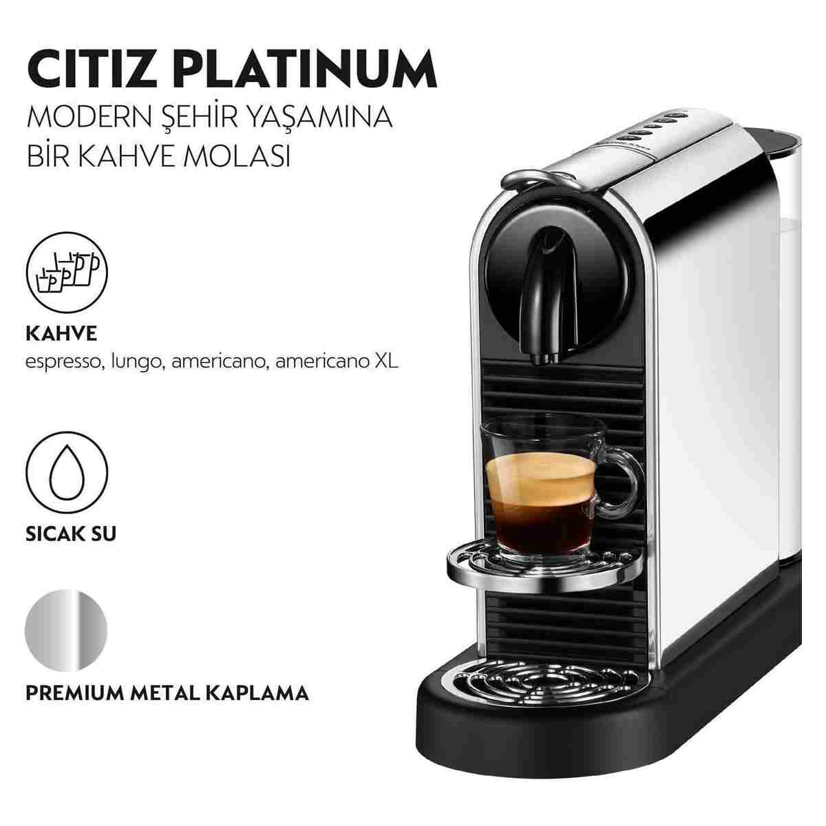 Nespresso D140 Citiz Platinum,Paslanmaz Çelik Kapsüllü Kahve Makinesei - Görsel 2