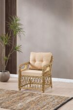 Evdemo Edra Rattan Puflu Bahçe Balkon Takımı 3+1+1+Camlı Masa Cappuccino - Görsel 3