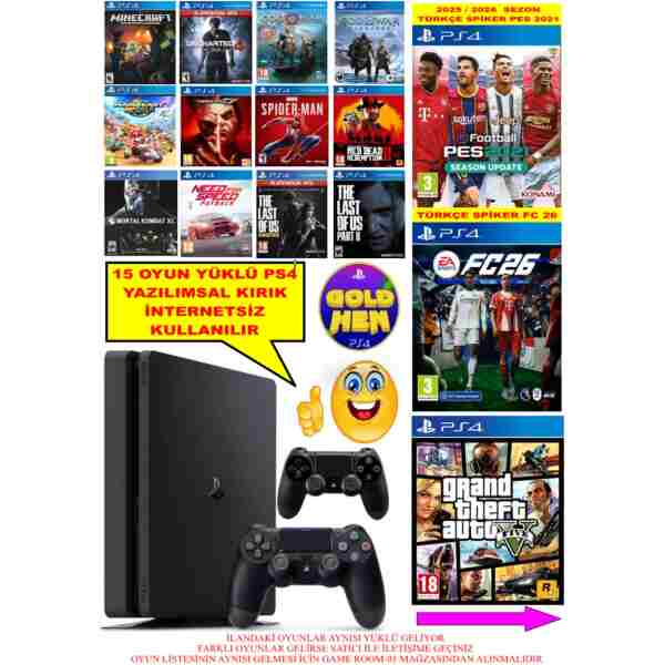 Galaktikos Tech Siyah Renk Playstation 4 Ps4 Slim Kasa 1 TB HDD 13 Oyunlu Ürün 2 Adet V2 Kol (12.02V) 12 Ay Garanti