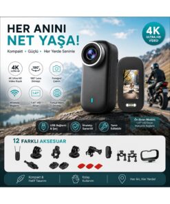 Alternative view of ROBEVE 4K Ultra HD Mini Aksiyon Kamerası – 1.47” HD Ekranlı Taşınabilir Wireless Vlog Kamera, 180° Döner Lens, Kablosuz Bağlantı, Fotoğraf & Video Çekimi, 12 Parça Aksesuar Setli Kompakt Cep Kamerası