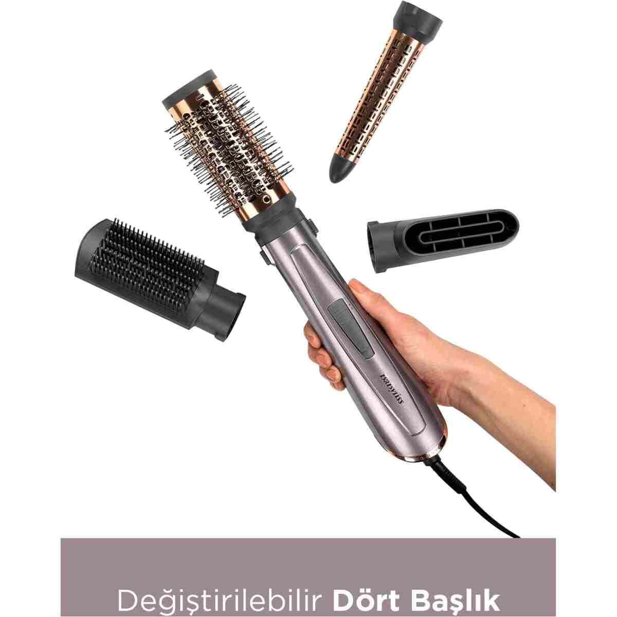 BABYLİSS Air Styler 1000W 200 Derece İyon Etkili 4 Başlıklı Hava Üflemeli Saç Şekillendirici Seti Gri AS136E - Görsel 16