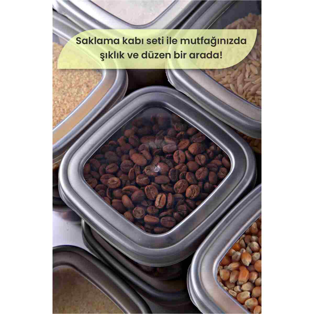MYBOX 24'lü Set Etiketli Kare Erzak Saklama Kabı - Bakliyat Saklama Kutusu Baharatlık 8x(550-1200-1750 ML) - Görsel 9