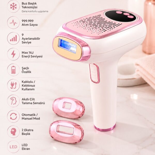 Bright Elegance BE-9088 Şarjlı Buz Başlık Ipl Lazer Epilasyon Cihazı 999.999 Atım 9 Kademe Otomatik Manuel