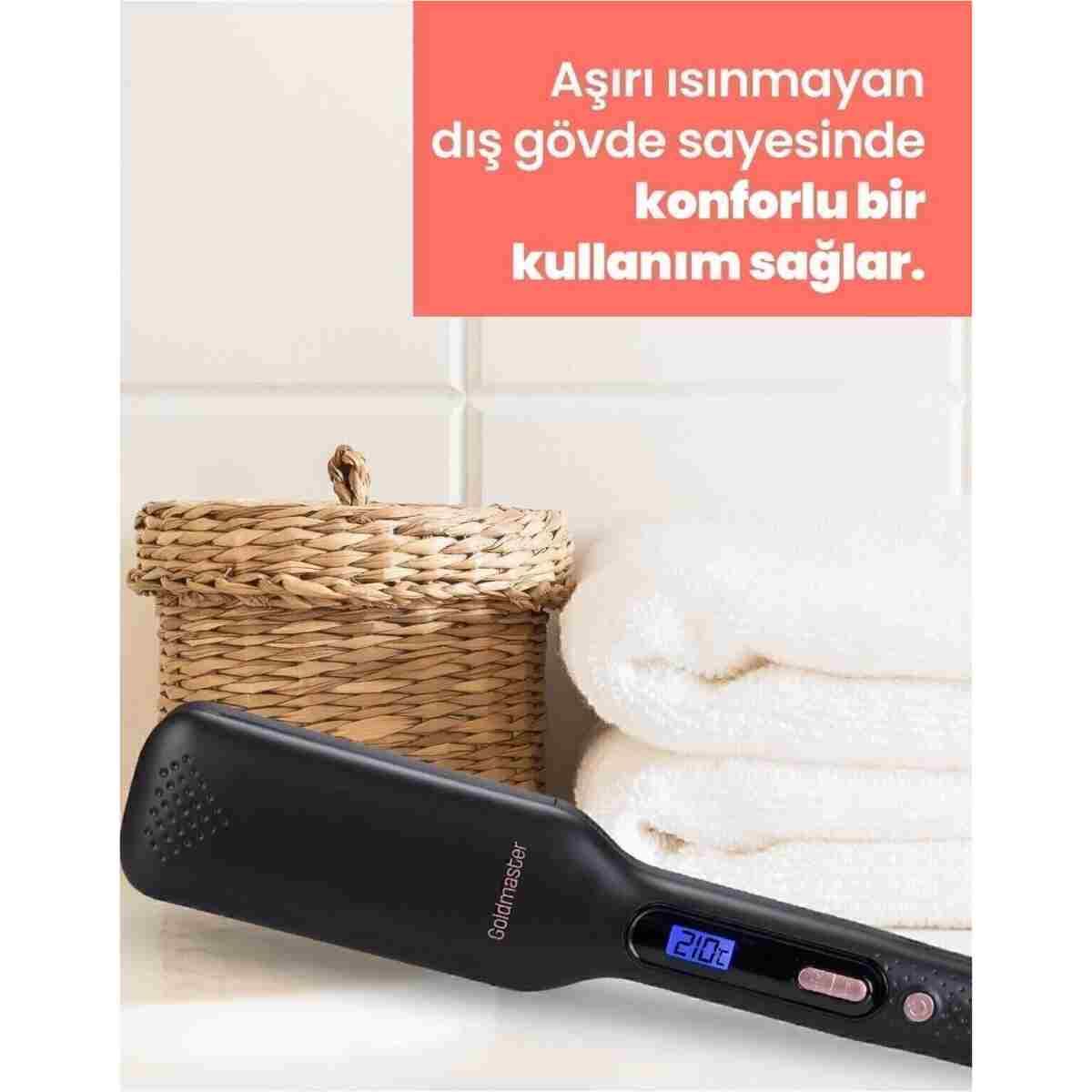 GOLDMASTER Cemre Dijital Ekranlı Turmalin Seramik Geniş Plakalı Iyonik Saç Düzleştirici - Görsel 12