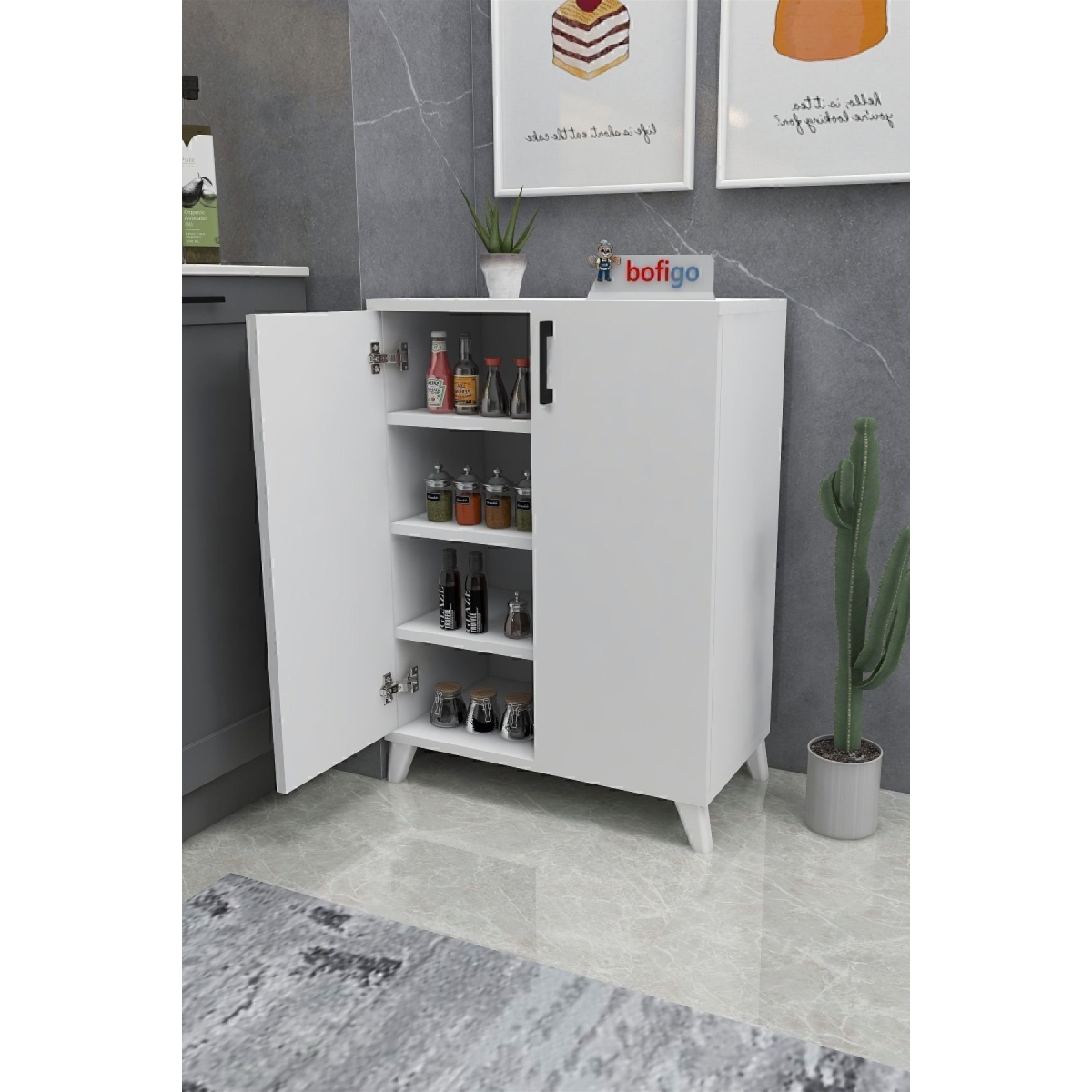Bofigo 4 Raflı Çok Amaçlı Dolap Çok Amaçlı Mutfak Dolabı Banyo Dolabı Ceren Beyaz - Görsel 4