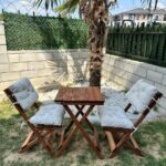 Bisa By Utkan Keskin Minderli ahşap Balkon Bahçe Mutfak 3lü Bistro Set Katlanır Masa Sandalye 50*50 krem