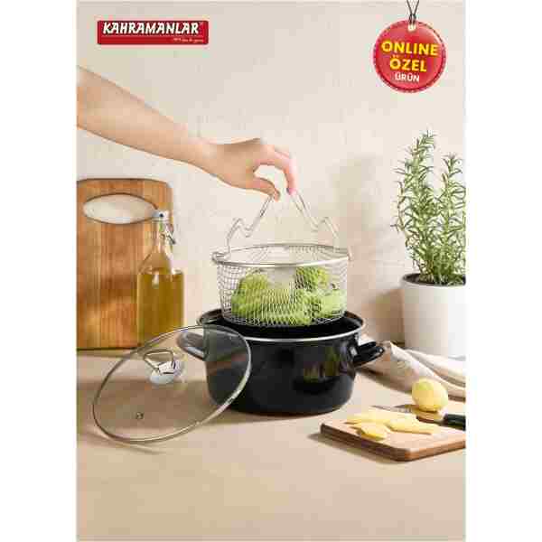 Kahramanlar Cips Chef 22 Cm Emaye Kızartma Tenceresi