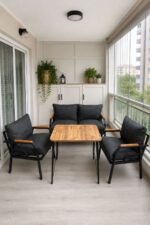 Dekoport Kutay Balkon Takımı, Bahçe Takımı, Çay Seti Koltuk Takımı, Metal Kanepe 2-1-1 50x80 Masalı Krem - Görsel 4