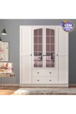 Rabi Side Rose 4 Kapak 2 Çekmece Aynalı Gardırop