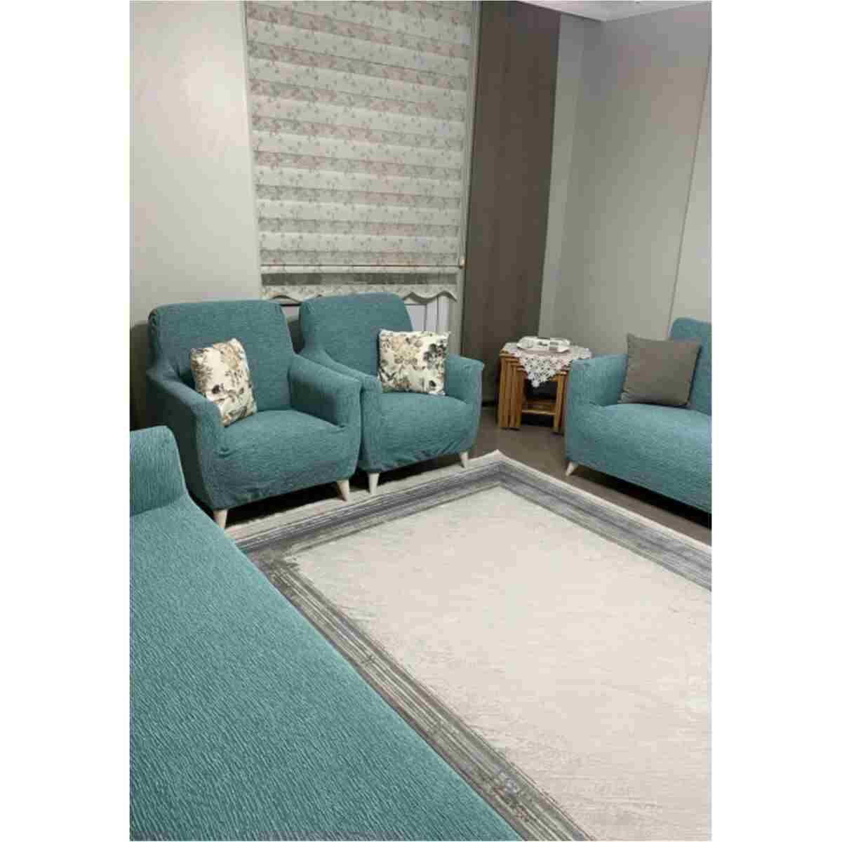 Gerbera Home Collection Jakarlı Ağaç Kabuğu Koltuk Örtüsü Takımı 3+2+1+1 Bej Renk - Görsel 10