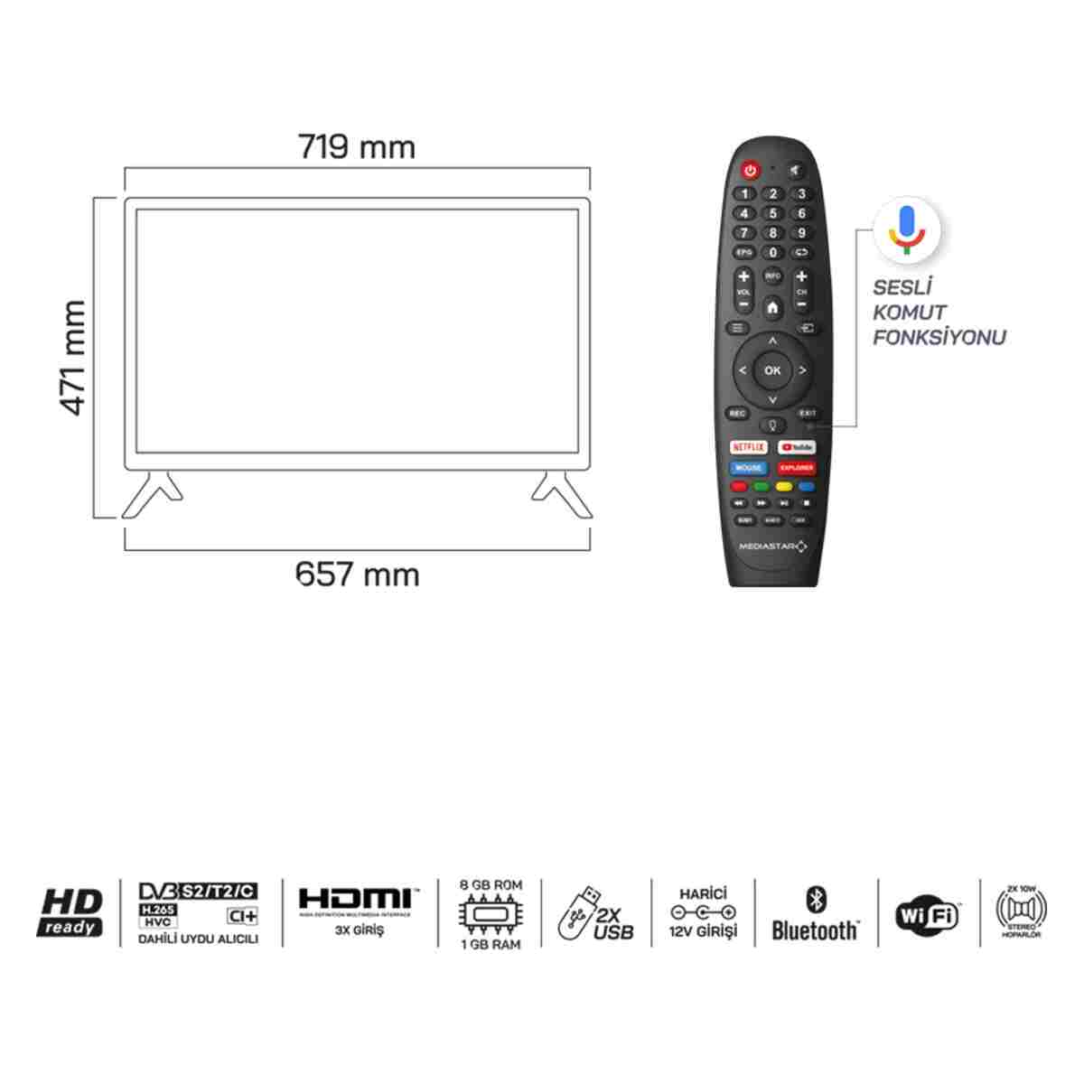 Mediastar 32" 82 Ekran Android Hd Ready Led Tv - Görsel 7