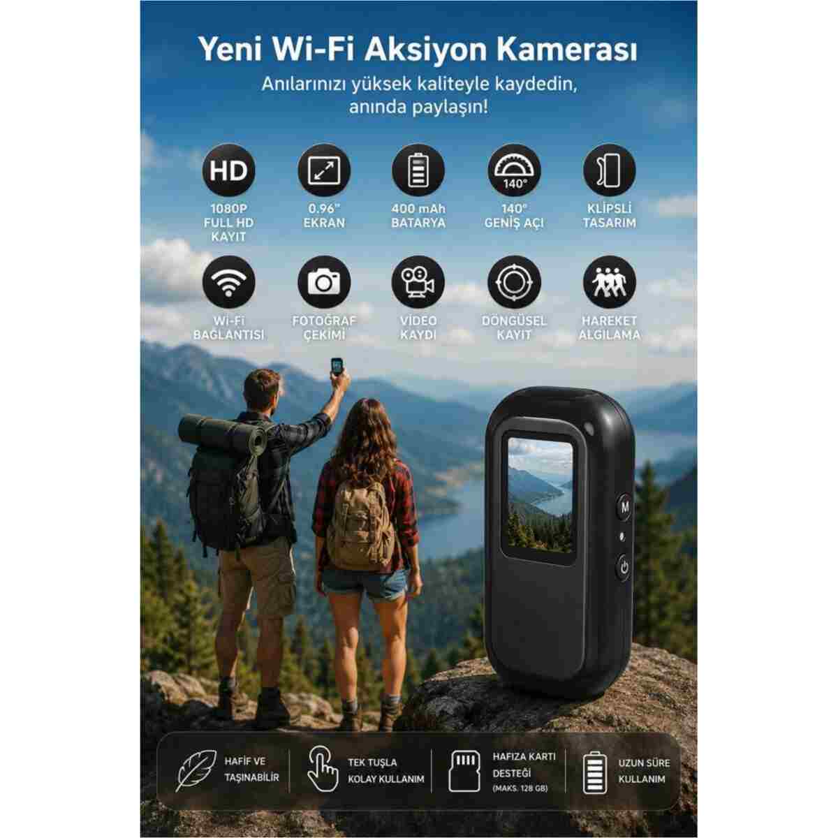 Torima Giyilebilir Aksiyon Kamerası 1080P Hd Kayıt 140 Derece Geniş Açı Klips Tasarımlı Kamera CMR27 Siyah - Görsel 7