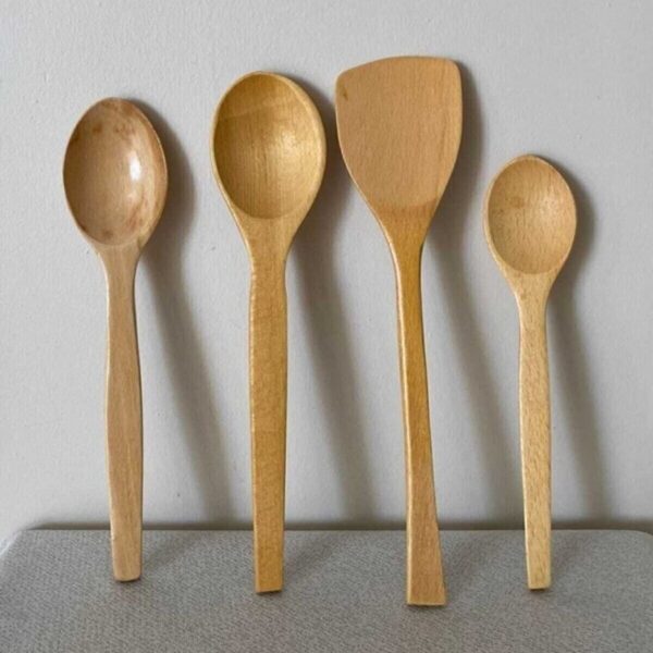 L'Opaline 4'lü Tahta Kaşık Yemek Gereçleri - 4 Boy Bambu Kaşık -tahta Kaşık.hediyeli(23 CM-28 CM-32 CM.)