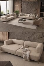indes home Mokka 3+3+1 Koltuk Takımı Krem Renk
