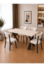 BAMBEDS MOBİLYA 70x110 Yemek Masası Mutfak Masası 4 Kişilik Masa Sandalye Takımı Elma Sandalye - Görsel 4
