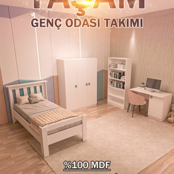 Ninnimo 4 Parçalı Beyaz Mdf Yaşam Genç Odası Takımı (karyola 90x190, Gardırop, Kitaplık Ve Çalışma Masası)