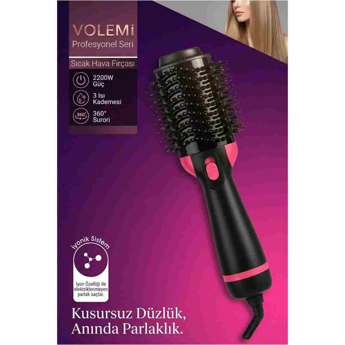 VOLEMİ Profesyonel 2200W Hava Üflemeli Saç Şekillendirici İyonik Düzleştirici Fön Tarağı Ve Hacim Verici Fırça V-0167 - Görsel 8