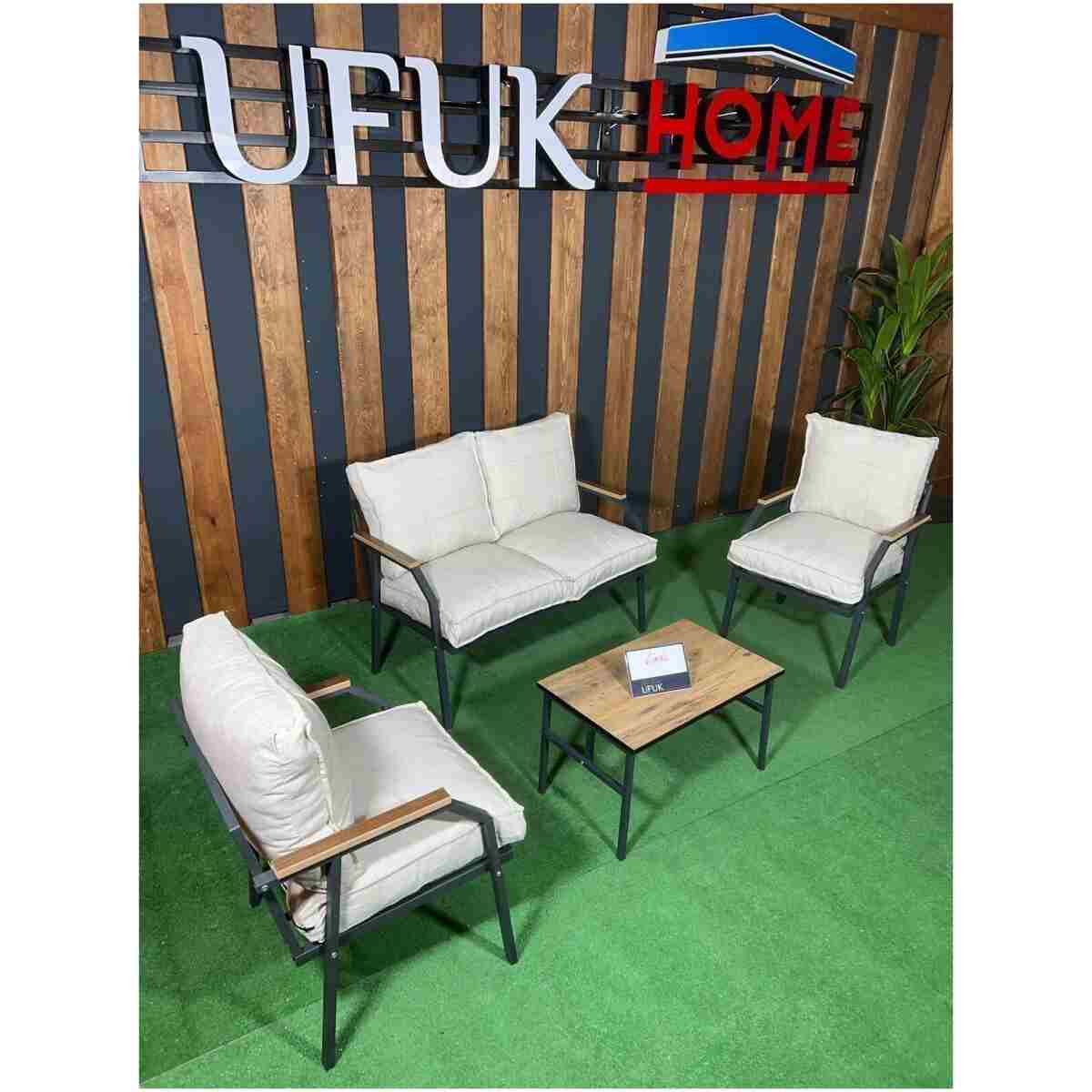 UFUK HOME Sehpalı Gri Fermuarlı Bahçe Balkon Takımı, Cafe, Salon - Metal Kanepe Koltuk Takımı - Görsel 8