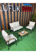 UFUK HOME Sehpalı Gri Fermuarlı Bahçe Balkon Takımı, Cafe, Salon - Metal Kanepe Koltuk Takımı - Görsel 8