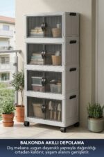 Lavine ”LARGE” 4 Katlı Portatif Organizer Tekerlekli Dolap Çok Amaçlı Mıknatıs Kapaklı Katlanır - BEYAZ - Görsel 3