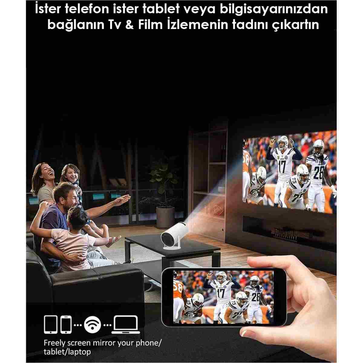 Happy Owl Taşınabilir Sinema Projektörü 4K Ev Sineması Android 12 130" inç Yansıtma Projeksiyon. - Görsel 3