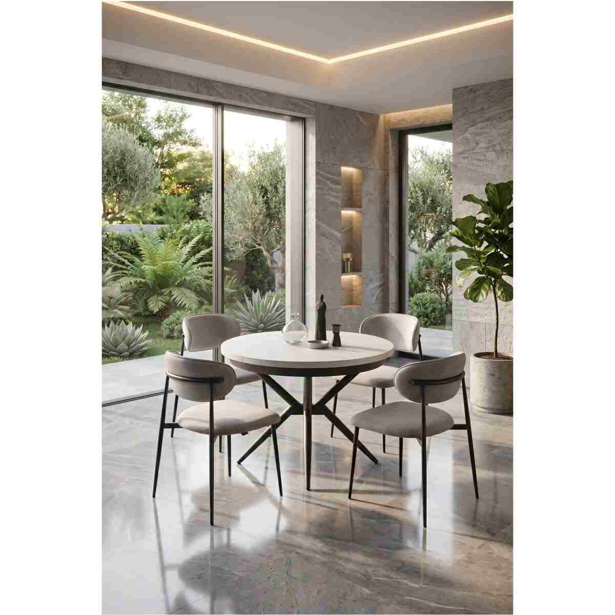 fursimo ARBA Serisi Yuvarlak 1.sınıf MDF Yemek Masası Takımı–4 Sandalyeli | 1.Sınıf Traverten Mdf Metal Ayak - Görsel 9