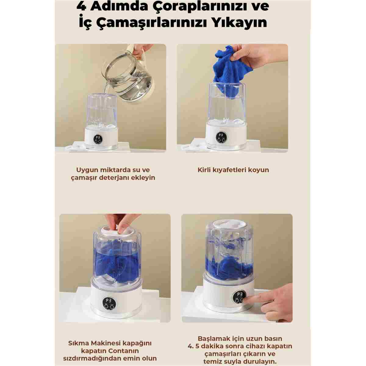 ROBO Şarjlı Taşınabilir Çamaşır Makinesi - Görsel 7
