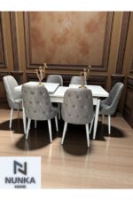 NUNKA HOME Şato Serisi Mutfak ve Salon Yemek Masası Takımı +6 Sandalyeli Gri Modern ve Şık Tasarım - Görsel 2
