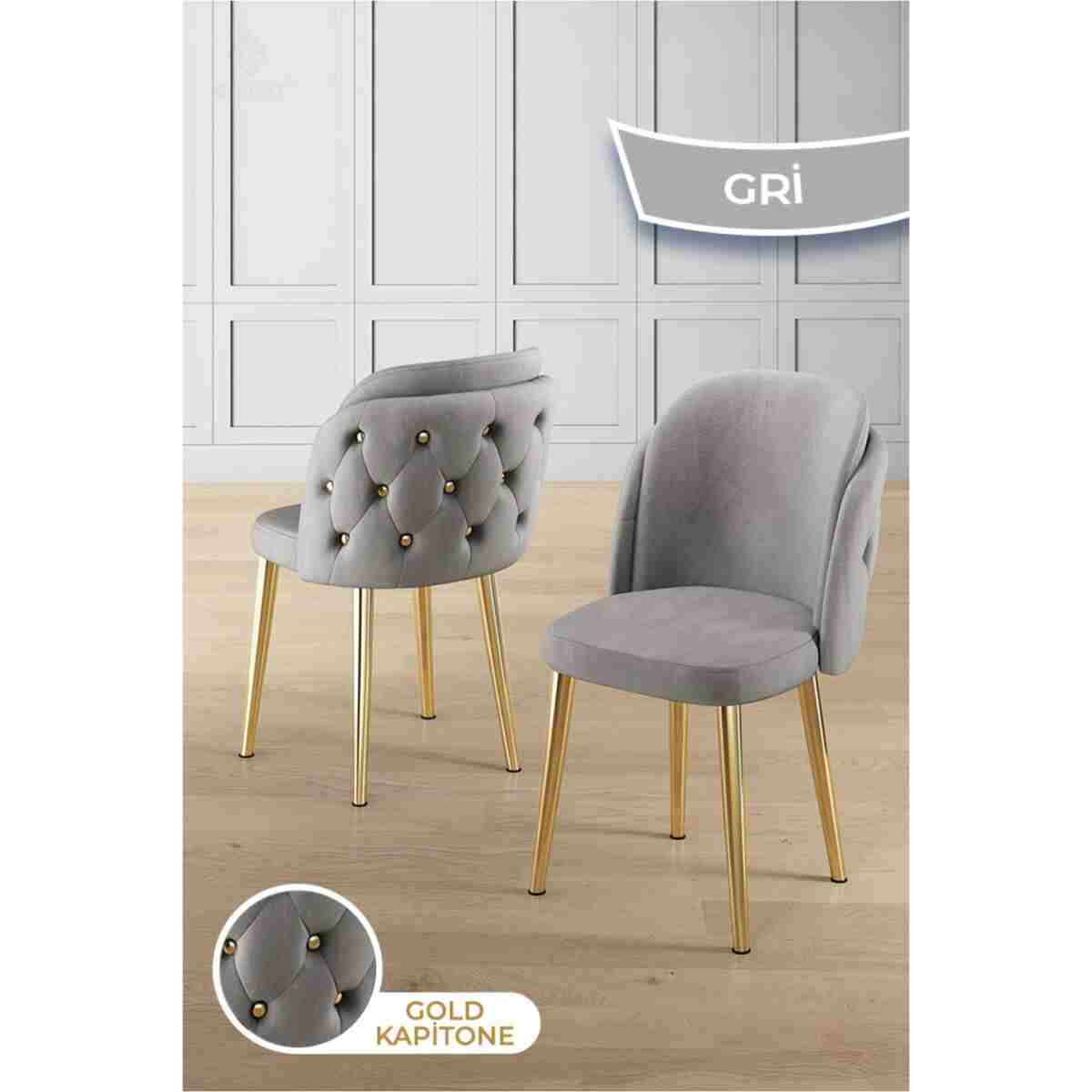 Canisa Zae Serisi 90x168 Lak Panel Antrasit Ironi Gold Ayak Masa Takımı 6 Gri Sandalye - Görsel 4
