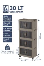 Lavine ”MEDIUM” 4 Katlı Portatif Dolap Organizer 30LT Çok Amaçlı Mıknatıs Kapaklı, Katlanır, Tekerlekli - Görsel 2