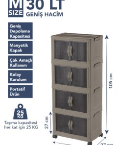 Alternative view of Lavine ”MEDIUM” 4 Katlı Portatif Dolap Organizer 30LT Çok Amaçlı Mıknatıs Kapaklı, Katlanır, Tekerlekli