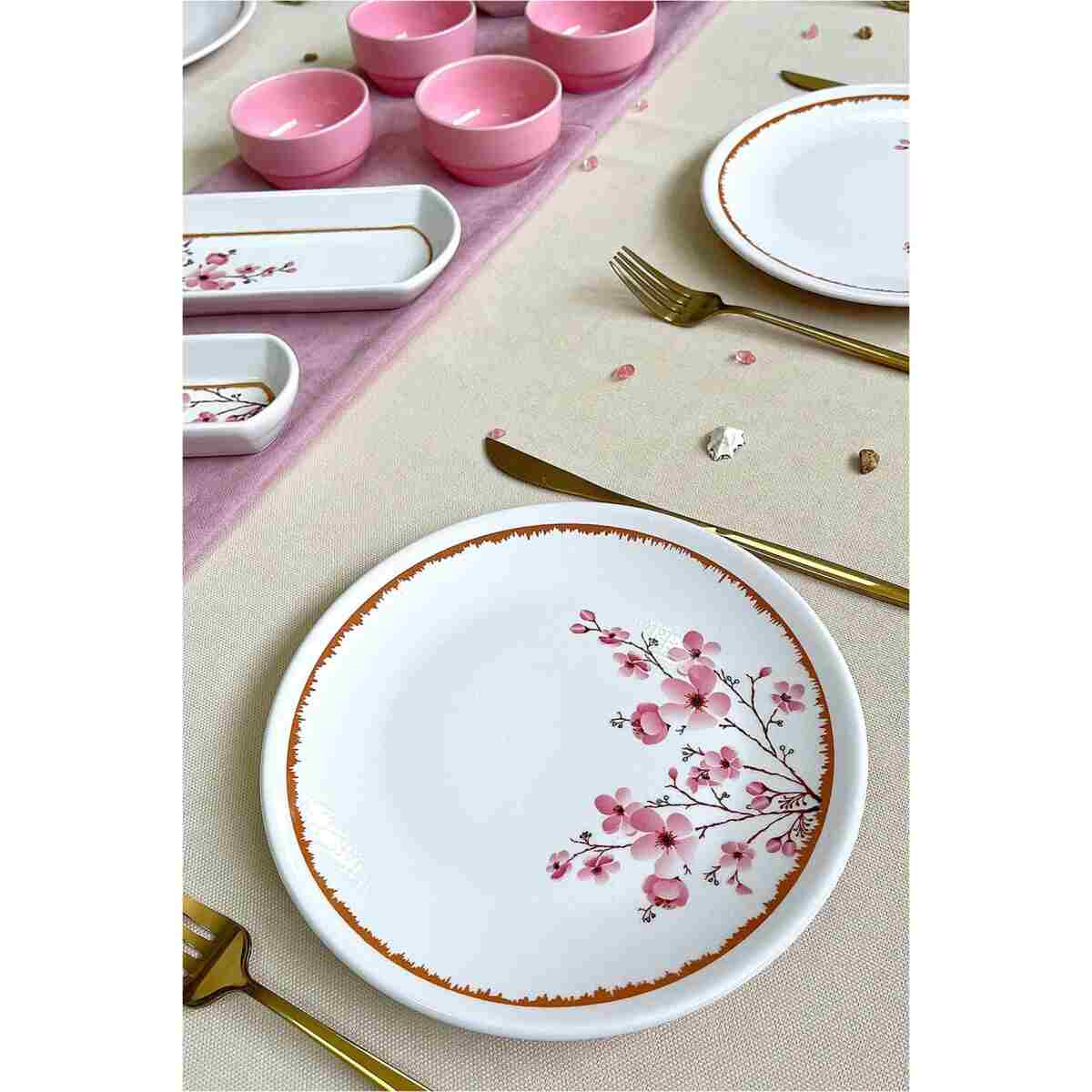 Erbaşlar Lüx Seramik Sakura Çiçeği 14 Parça 6 Kişilik Kahvaltı Takımı, Seti - Görsel 4