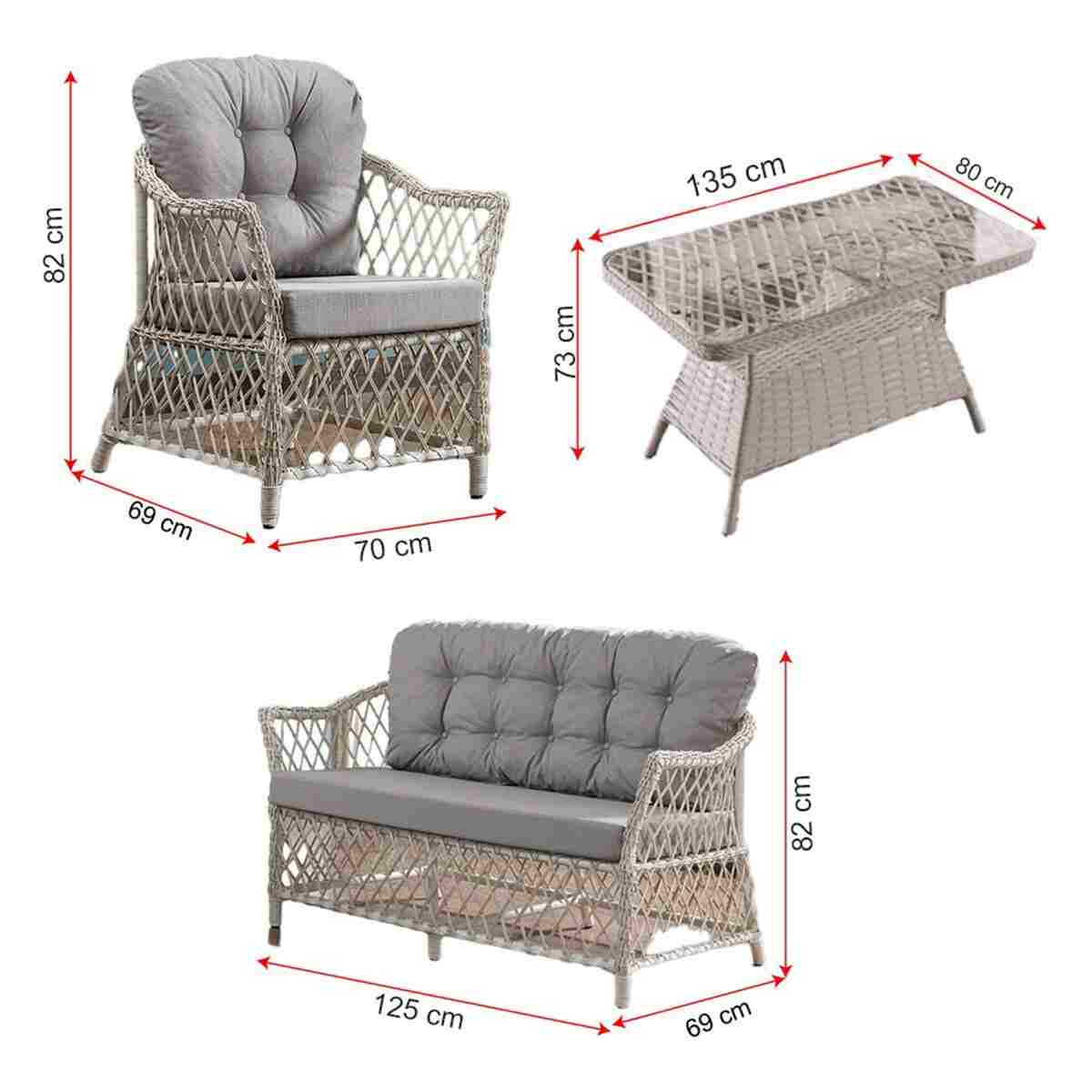 Evdemo Icon Rattan Bahçe Balkon Oturma Takımı 2+1+1+Camlı Masa Cappuccino - Görsel 7