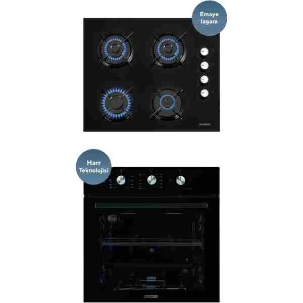 KUMTEL 2'li Siyah Cam Ankastre Set (OCAK - FIRIN)