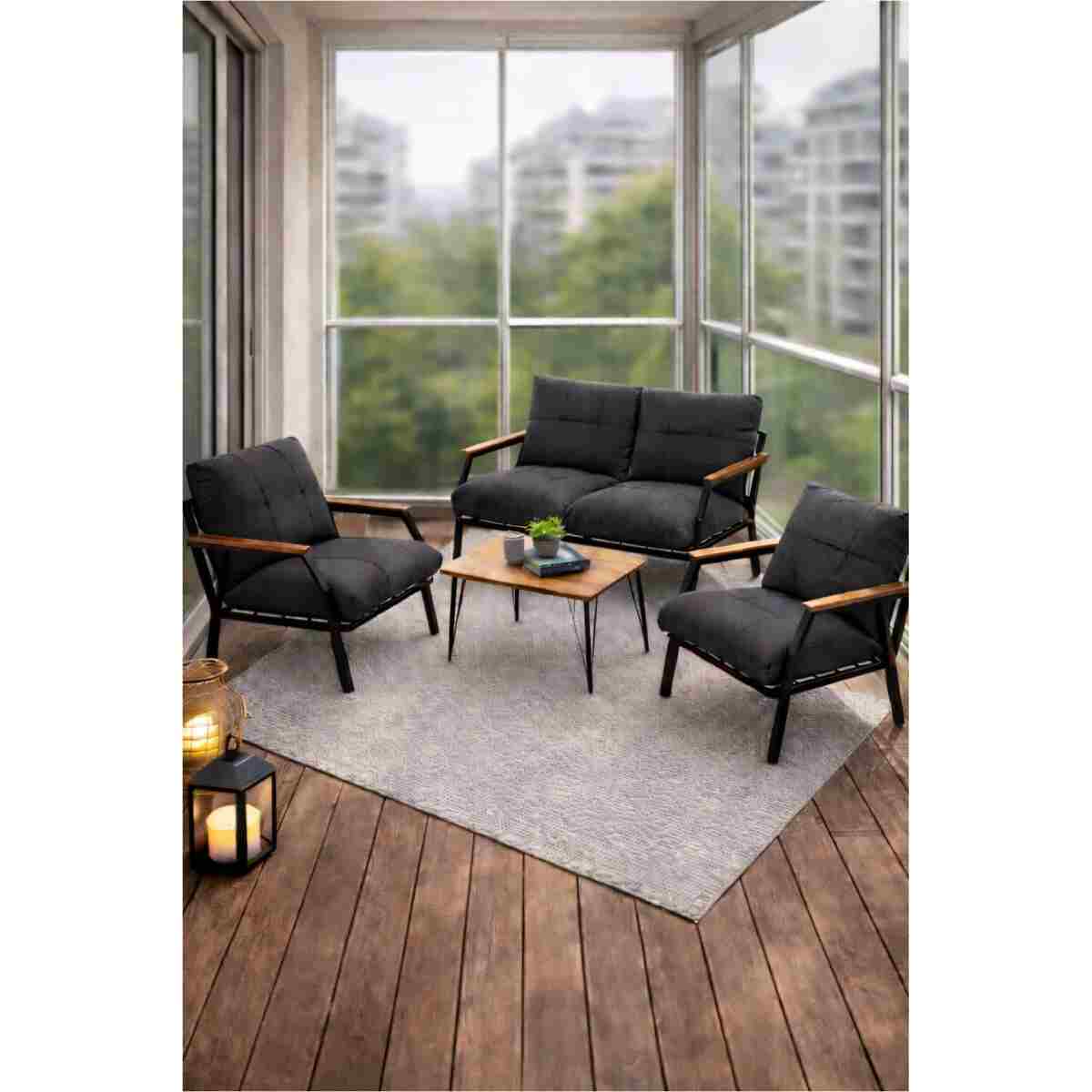 UFUK HOME Linda 2+1+1 Sehpalı Krem Bahçe Balkon Takımı Fermuarlı Minderli Metal Koltuk Takımı - Görsel 5
