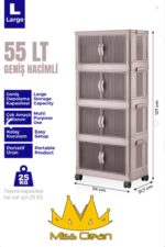 Miss Clean 4 Lü Özel Set Beyaz Renk Çok Amaçlı Kapaklı Portatif Istiflenebilir Organizer Dolap Tekerlekli - Görsel 11