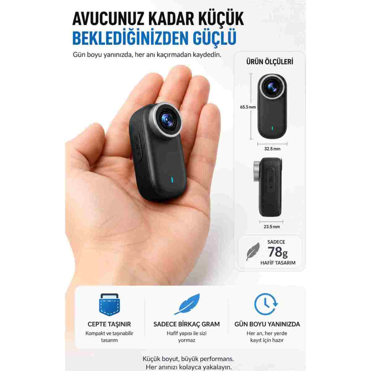 Omaze 4K UHD Mini Aksiyon Kamerası WiFi Bağlantılı Manyetik Klipsli Giyilebilir Body Cam Spor ve Vlog Kamerası - Görsel 7