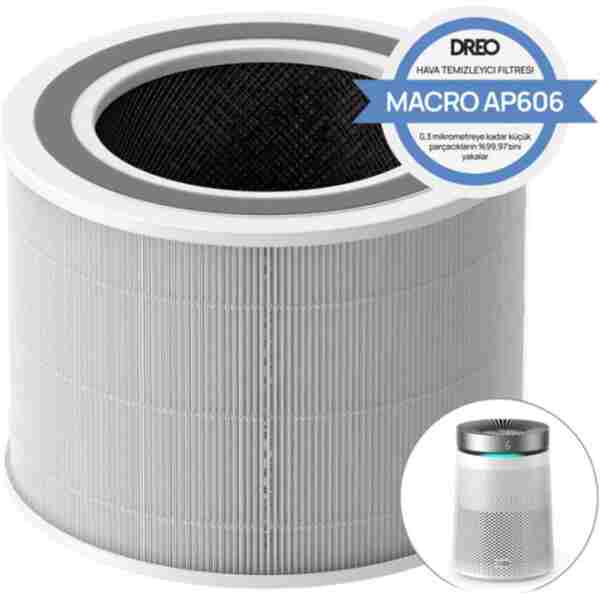 DREO Macro AP606 Uyumlu Hava Temizleyici Filtresi – True HEPA + Karbon Filtre, %99,97 Filtreleme