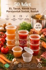 Ezupack 50 Adet Sızdırmaz 120 ml Mini Saklama Kabı Sosluk Buzluk Kabı, Et Suyu, Kemik Suyu, Sos Kabı Mutfak - Görsel 8