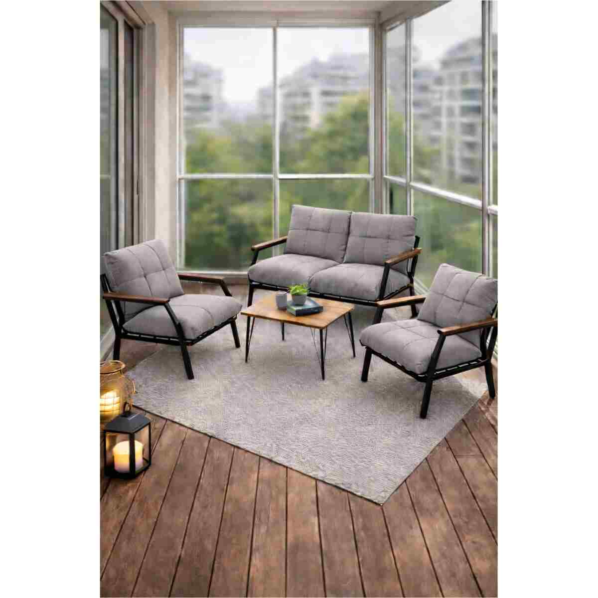 UFUK HOME Linda 211 Sehpalı Kahverengi Fermuarlı Bahçe Balkon Takımı, Cafe, Salon - Metal Kanepe Koltuk Takımı - Görsel 8