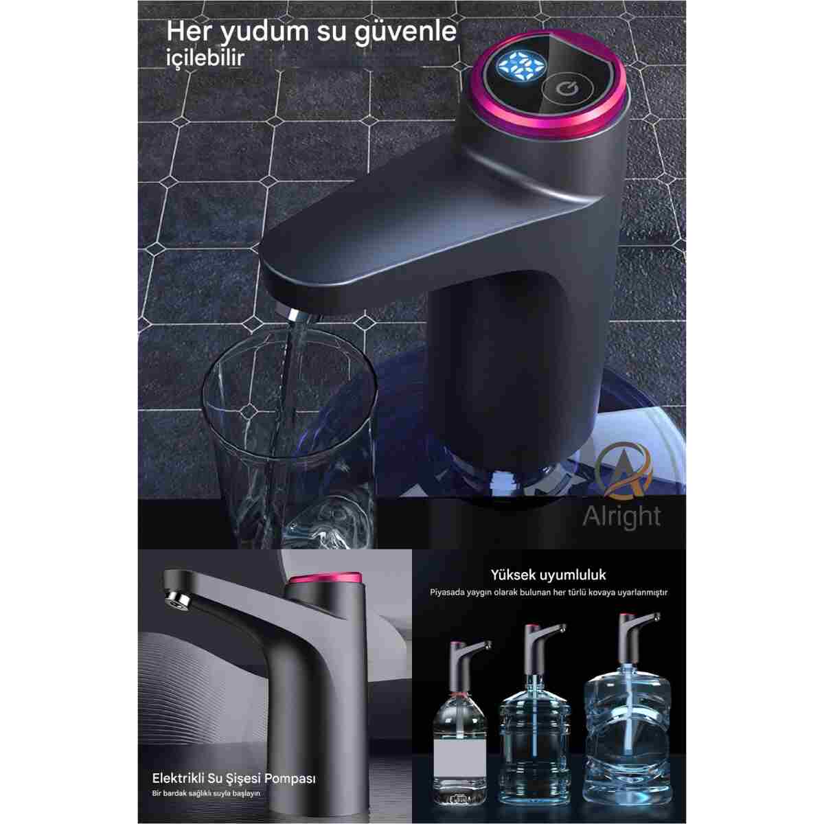 Alright Yeni Nesil Damacana Pompası Tuşlu Limit Ayarlı Su pompası Taşınabilir Tasarım (carboy pump) - Görsel 2