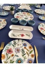 VENÜS HOME DECORATION Flora model 6 kişilik 23 parça çay tabaklı kahvaltı takımı (gri) - Görsel 3